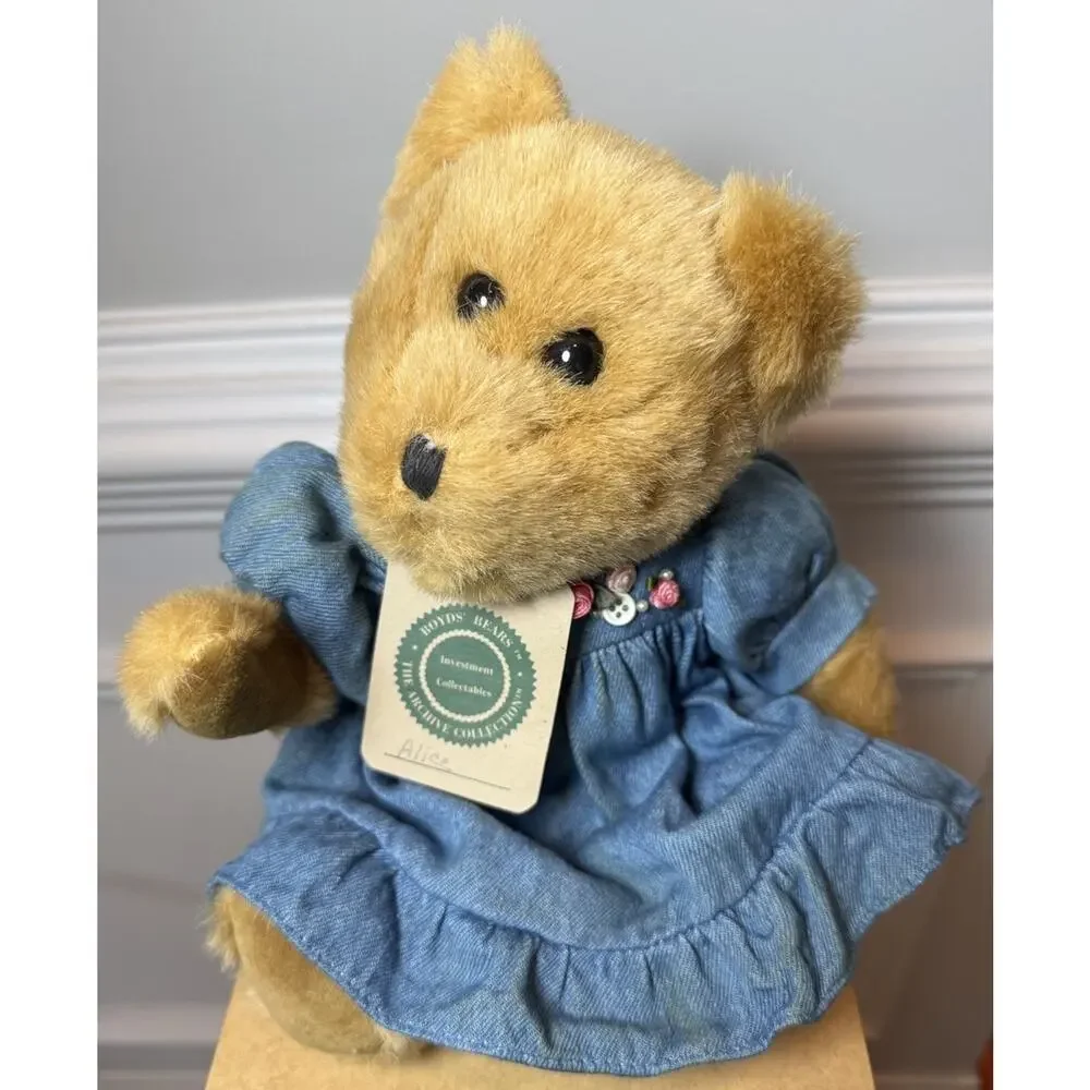 Boyds Bears Alice Plush Bear 13” Blue Dress Archive Collection Vintage 1994